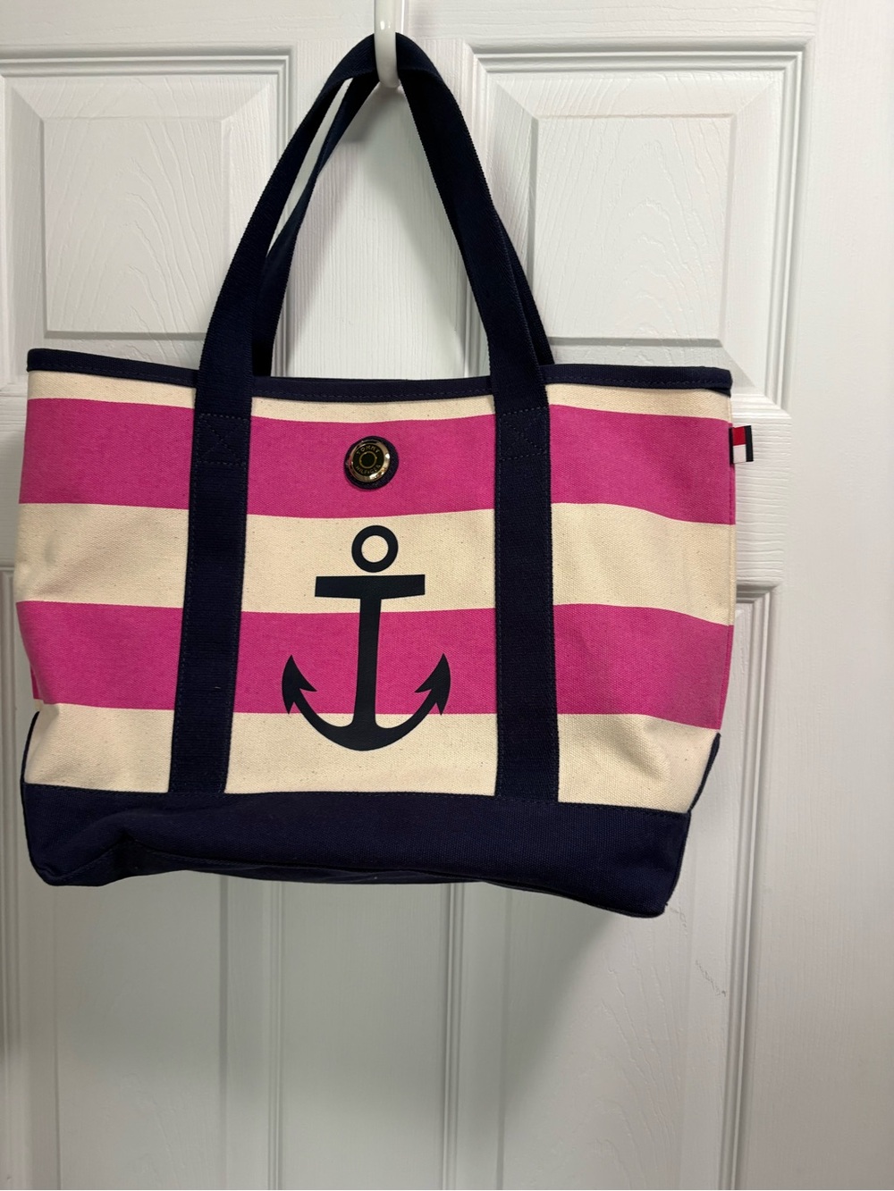Tommy Hilfiger Pink, Cream & Navy Striped Anchor Tote